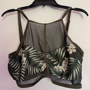 Marilyn Monroe Tropical Floral Flower Green Mesh High Neck Bikini Top Swimsuit